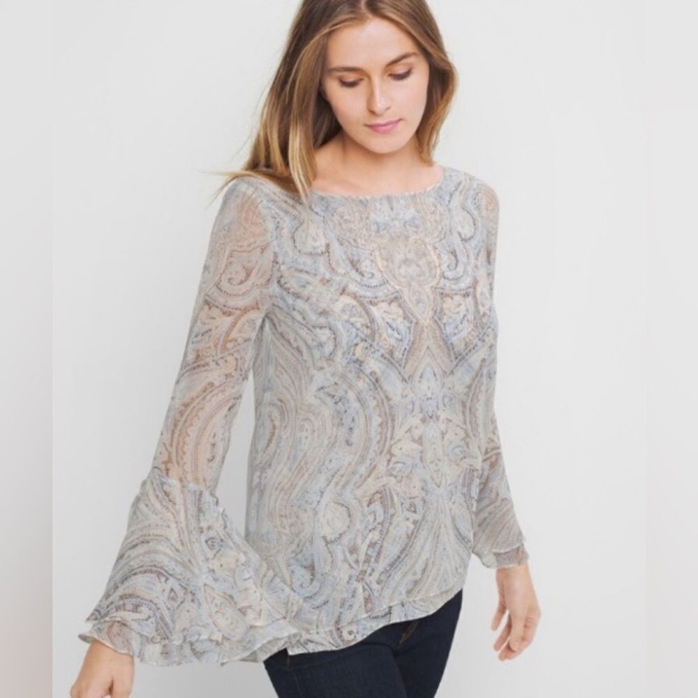 NEW White House Black Market WHBM Paisley Bell Sleeve Blouse Size 14